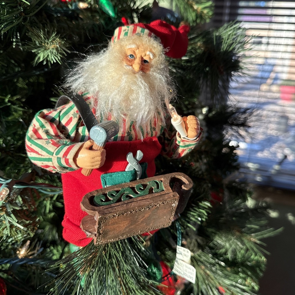 Vintage Animated Santa‎ Working on a Sled **Tested Works**